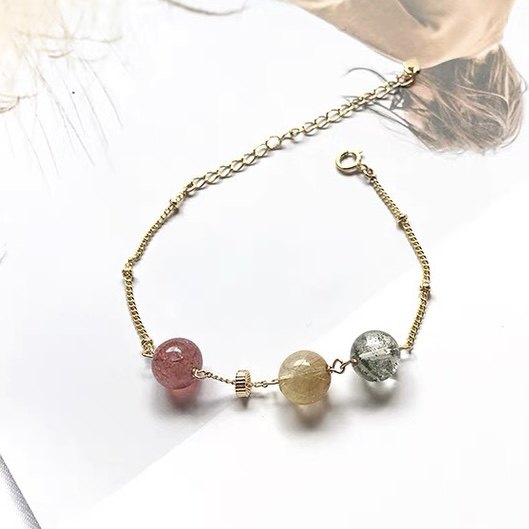 小幸运14K包金转运珠天然草莓晶金发晶手链女绿幽灵水晶手饰礼物,饰品/流行首饰/时尚饰品新,手饰/手串,淘宝优惠券,粉丝福利购,淘宝优惠卷