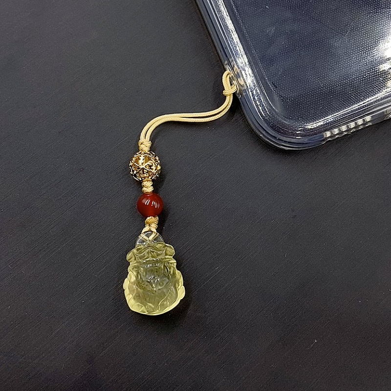 天然黄水晶招财钱袋手机链男女包包U盘手机汽车钥匙扣吊坠挂件