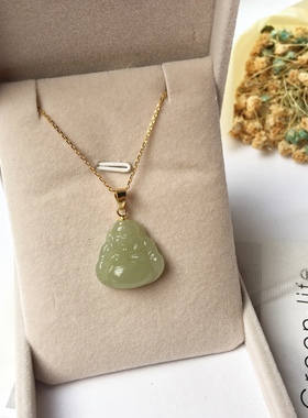 和田玉佛公小吊坠弥勒佛玉坠项链