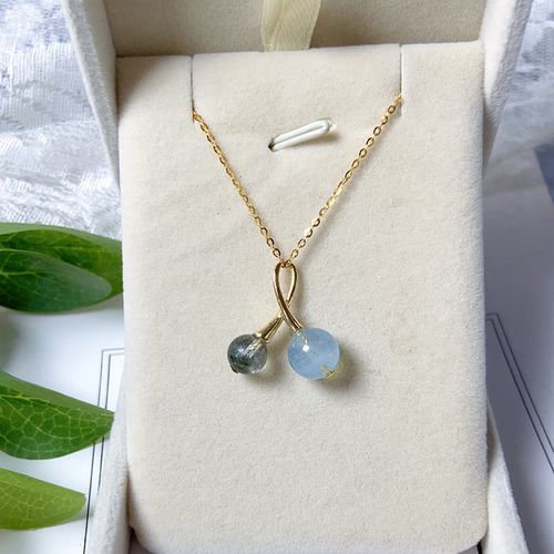 天然绿幽灵海蓝宝纯银锁骨链项链