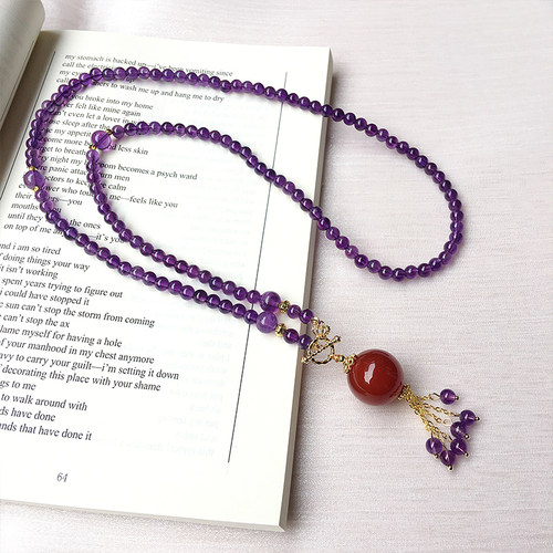 毛衣链女项链长款紫水晶吊坠挂件