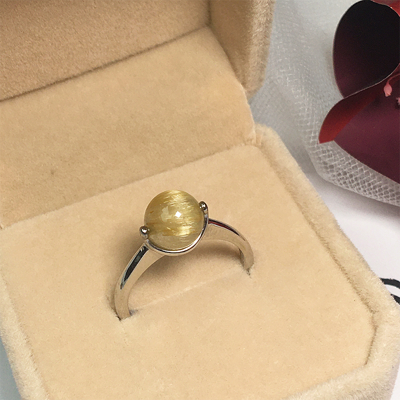 天然金发晶开口戒指黄发晶指环