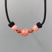 天然红纹石吊坠粉色水晶项链挂绳女正桃花五行补火饰品情人节礼物