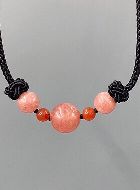 天然红纹石吊坠粉色水晶项链挂绳女正桃花五行补火饰品情人节礼物