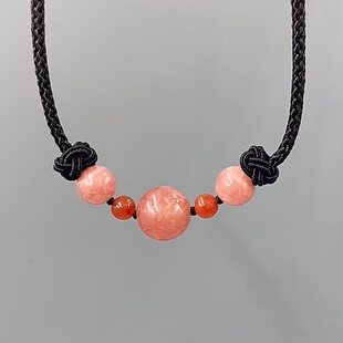 天然红纹石吊坠粉色水晶项链挂绳女正桃花五行补火饰品情人节礼物