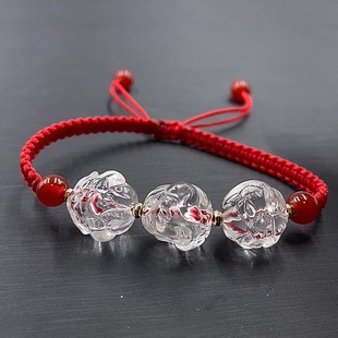 白水晶三合红绳生肖属蛇鸡猪虎猴龙本命年男女儿童太岁护身符手链