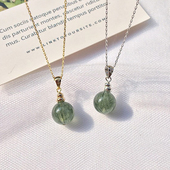 天然绿发晶项链绿色水晶吊坠女925纯银转运珠单坠锁骨链饰品礼物