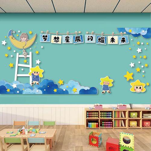 幼儿园小学星空主题晴空酱梦想星辰闪耀未来教室布可打印素材PNG