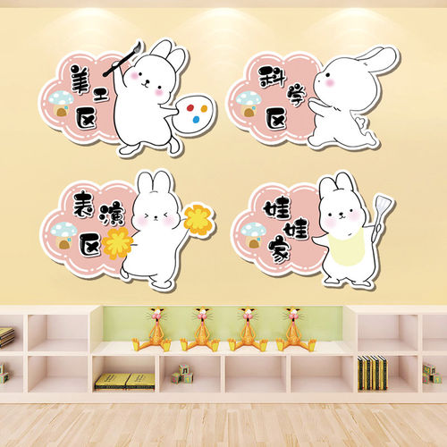 幼儿园小白兔子主题进区规则区域牌立体可爱环创手工定制材料kt板