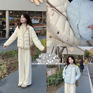 小小家小个子 针织连帽拼接排骨修身棉服冬季厚款保暖短款外套