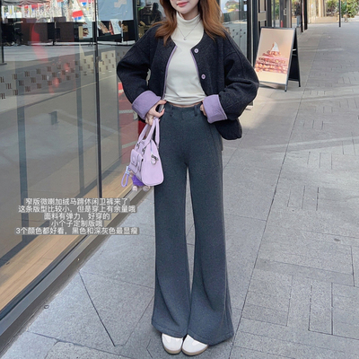 小小家加绒微喇马蹄休闲裤