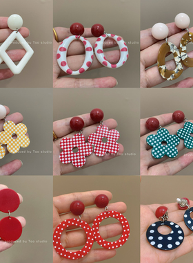 80年代复古怀旧港风女童红色波点耳环儿童无耳洞耳夹表演夸张配饰