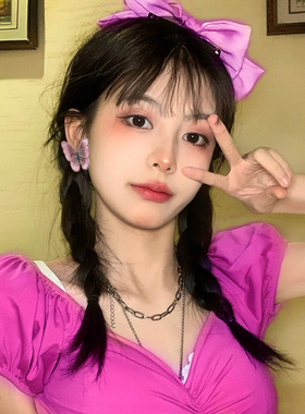 超仙紫色耳钉2020年新款潮纯银针蝴蝶耳环高级感耳坠无耳洞耳夹女