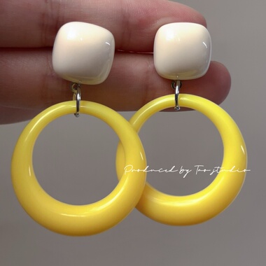 复古港风黄色多巴胺亚克力圆圈耳环港风复古氛围感高级耳环耳夹