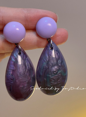 温润如玉复古新中式清冷感耳坠古风紫色水滴旗袍耳环显白耳夹女