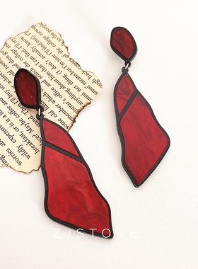 红色耳环夸张大复古长款气质耳坠2021年新款潮网红耳饰耳夹无耳洞