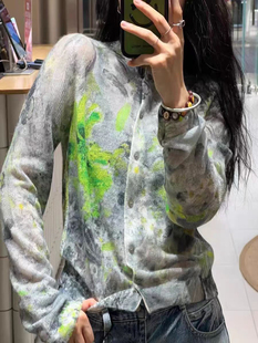 T恤女印花 圆领长袖 超软糯超轻薄120支超细水溶羊毛衫 针织毛衣开衫