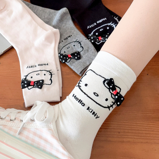 超级可爱的袜子猫波点蝴蝶结休闲中筒袜女生日系个性春秋短袜