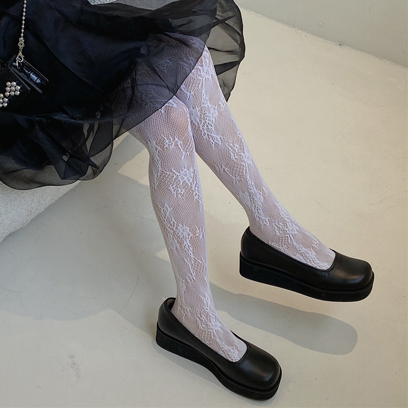 白色丝袜蕾丝日系可盐可甜复古性感玫瑰花蕾丝袜子连裤袜打底网袜
