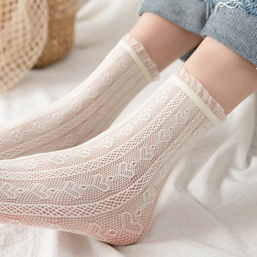 韩国甜美花边袜女爱心软妹