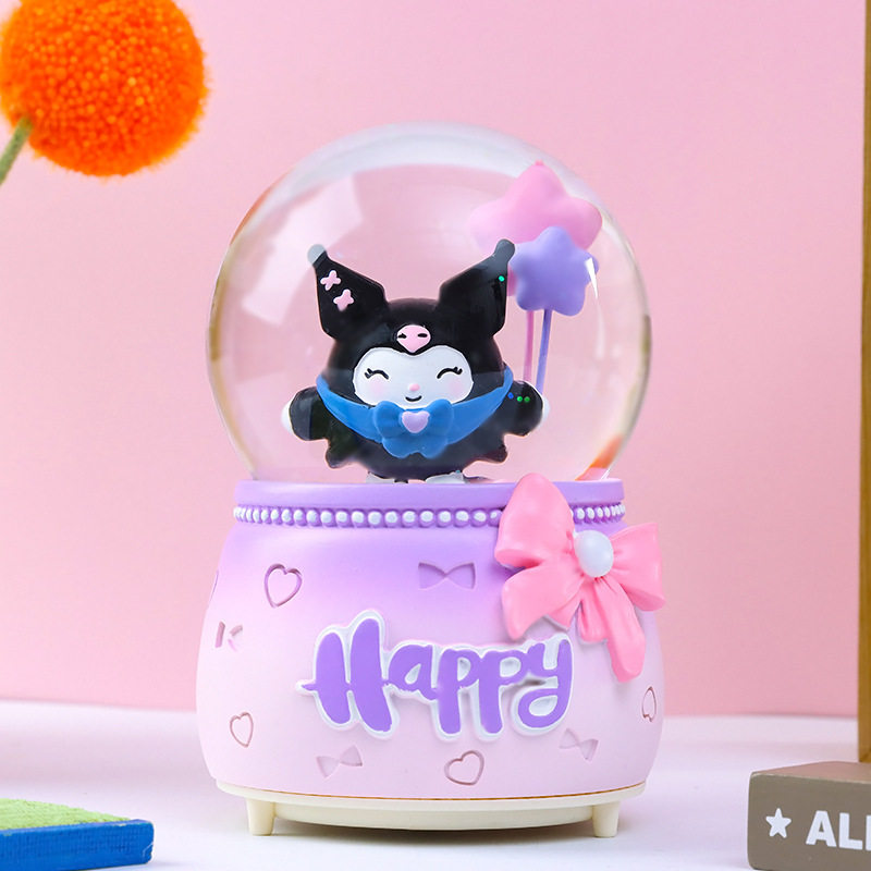 蛋仔水晶球飘雪旋转音乐盒卡通库洛米八音盒大耳朵狗儿童节礼品物