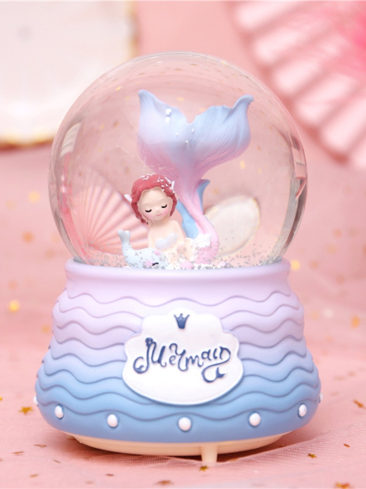 인어 뮤직 박스 크리스탈 볼 조명과 눈 소녀를위한 투명한 공 뮤직 박스 소녀 생일 선물