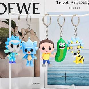 跨境新款瑞克和莫蒂玩偶公仔软胶钥匙扣学生书包挂件娃娃机礼品
