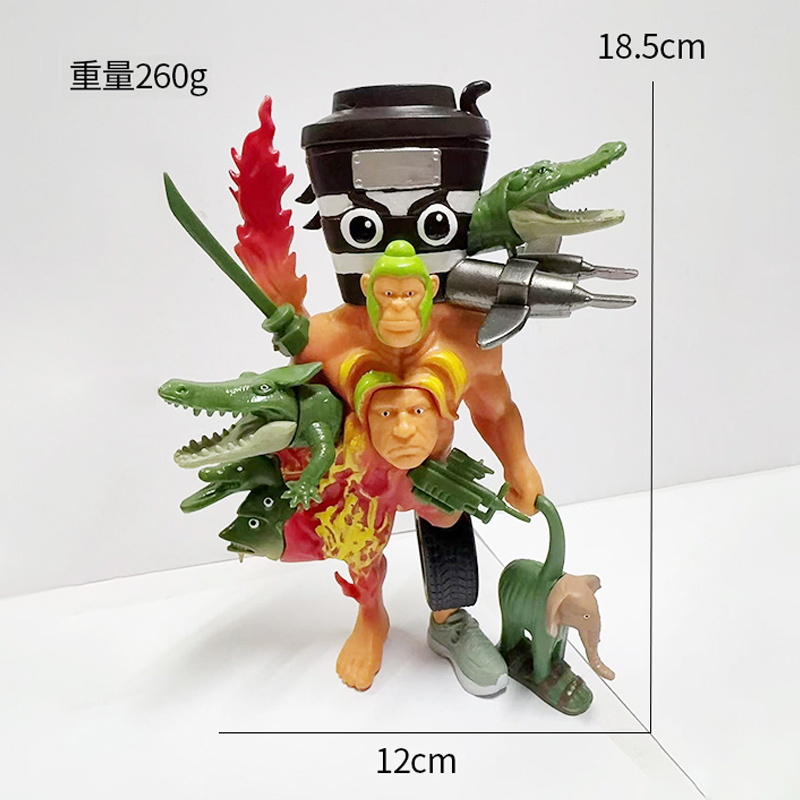 新款山海经多角色合体火焰融合人手办机枪鳄鱼大刀忍者公仔模型