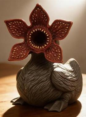 跨境新品Demogorgon Duck恐怖食人花3D立体树脂潮流桌面摆件玩具