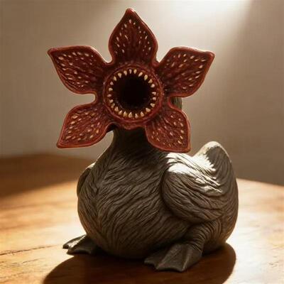 跨境新品Demogorgon Duck恐怖食人花3D立体树脂潮流桌面摆件玩具