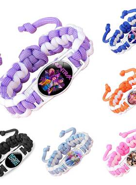 爆款KPOP猎魔女团编织手链动漫周边水晶镶嵌彩色可调节手绳手环