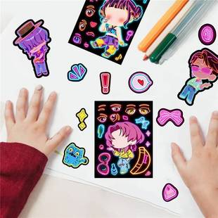 贴纸儿童奖励玩具 boys换装 新款 kpop猎魔女团炫彩霓虹灯贴纸saja