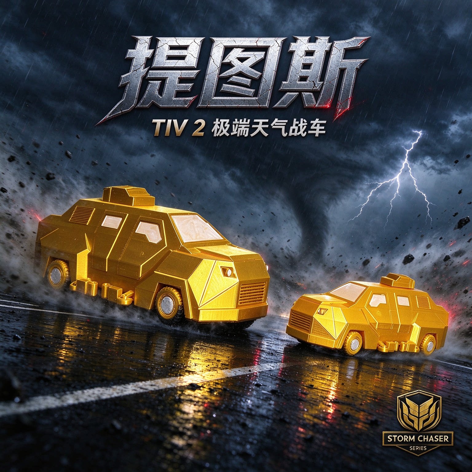 大号25CM黄金版提图斯风暴拦截车TIV2追风者玩具车可动可部署升降