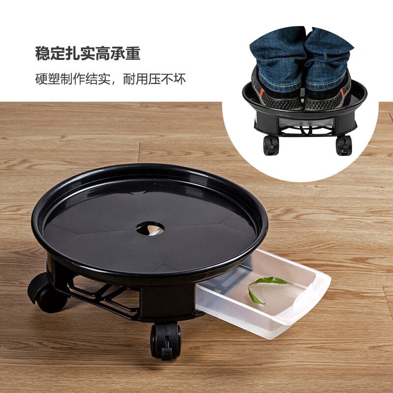 加厚塑料花盆托盘带刹车滚轮深接水盒大型盆栽圆形移动花盆架底座