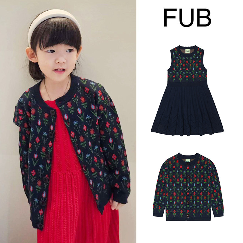 Little现货 丹麦FUB SS26春夏女童针织提花无袖连衣裙开衫有机棉