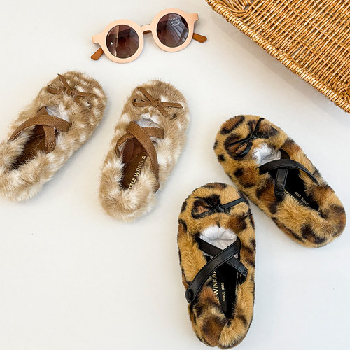 85Z补货Little 西班牙little winkaa FW25女宝加绒豹纹毛毛舞蹈鞋