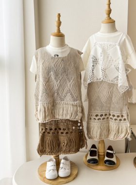 6Z Little现货日本elfinfolk SS25女宝宝针织吊带半裙遮阳帽