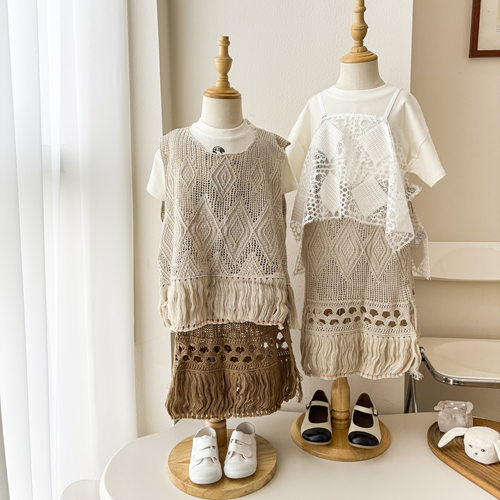 58Z Little现货日本elfinfolk SS25女宝宝针织吊带半裙遮阳帽