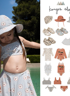 5Z Little家丹麦Konges slojd SS24女宝花边连体泳衣泳帽泳鞋