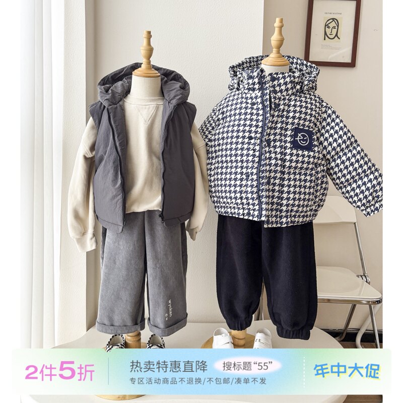 55 Little现货英国Wynken FW25秋冬儿童千鸟格羽绒服连帽马甲