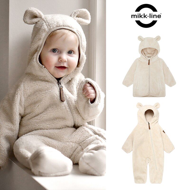 85Z Little现货mikk line FW25冬儿童泰迪绒夹克小熊连体衣外出服