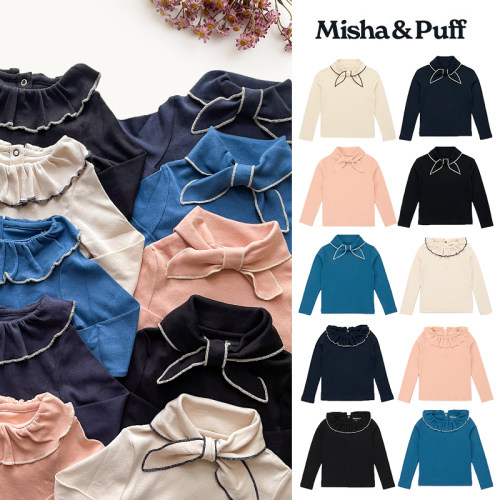 Little现货 Misha Puff NOOS系列儿童经典打底衫花边领蝴蝶结领