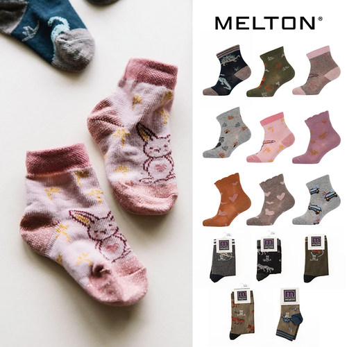 印花图案中筒袜短袜melton春夏