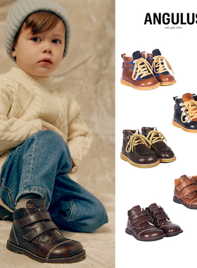 6Z现货Little 丹麦ANGULUS FW24男女童手工皮鞋羊毛内里加绒短靴