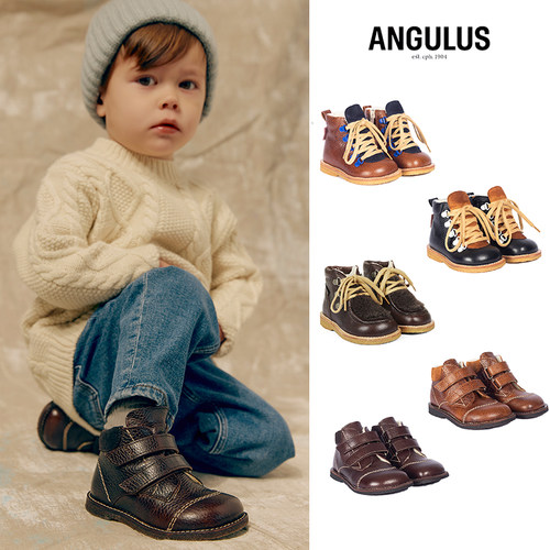 6Z现货Little 丹麦ANGULUS FW24男女童手工皮鞋羊毛内里加绒短靴