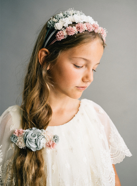 3件4折Little家西班牙siena 秋冬女宝气质甜美花朵发夹发箍头花