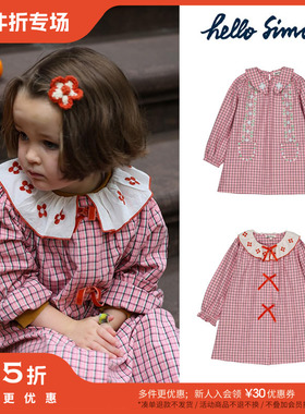 3件5折 现货Little法国hello simone FW25女宝复古印花长袖连衣裙