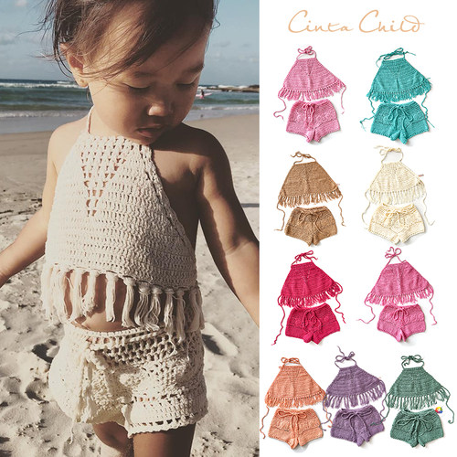 58Z Little澳洲Cinta Child SS25女宝钩织上衣吊带短裤套装