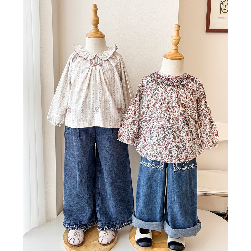 9Z Little现货法国Marie puce FW25秋冬女宝打揽衬衫碎花长袖上衣