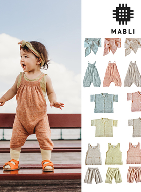 48Z Little家现货英国mabli SS24儿童亚麻短袖polo背带裤发带